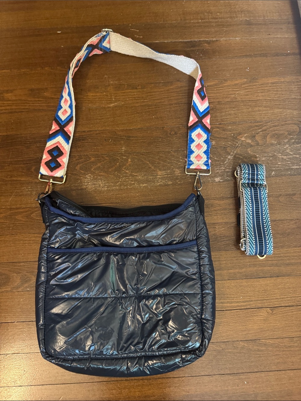 Navy Haute Shore Quilted Crossbody Bag with 2 Patterned Straps